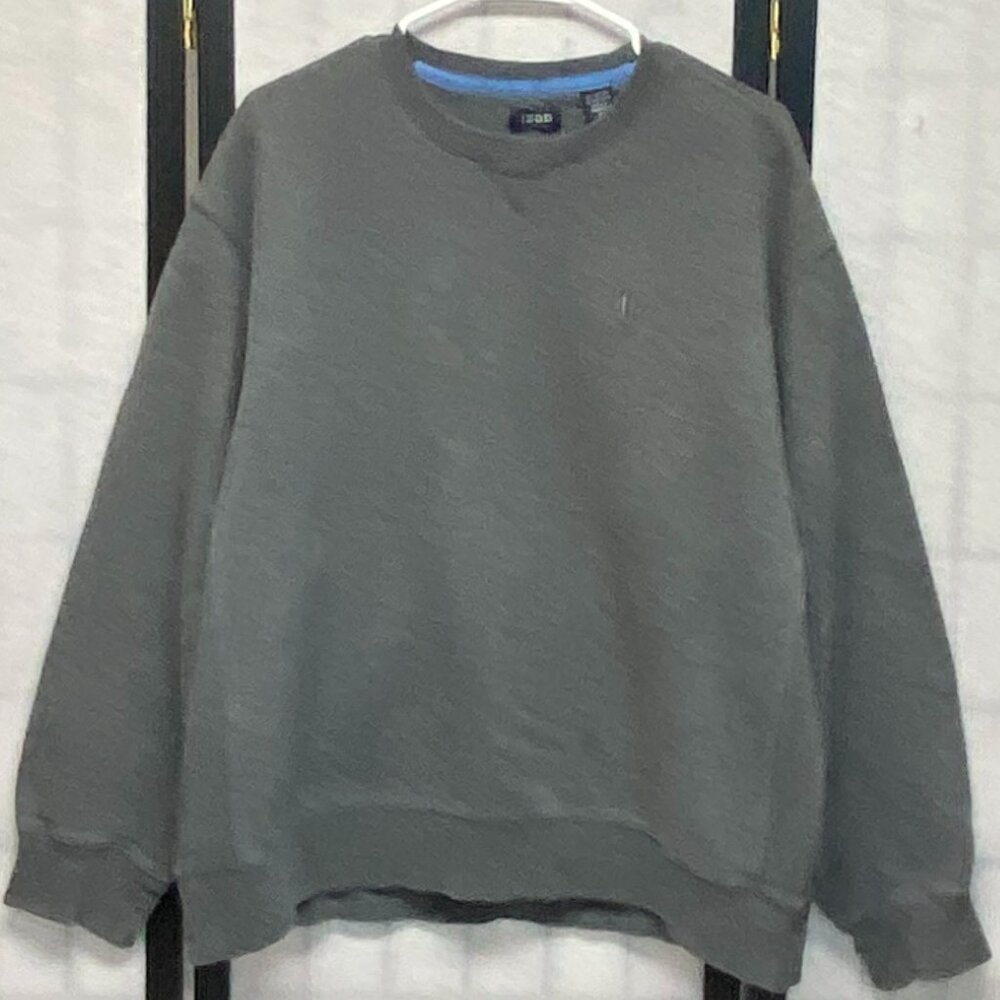 Izod XL Grey Rib-Knit Side Panel Fleece V-Inset Pullover Sweatshirt Long Sleeve